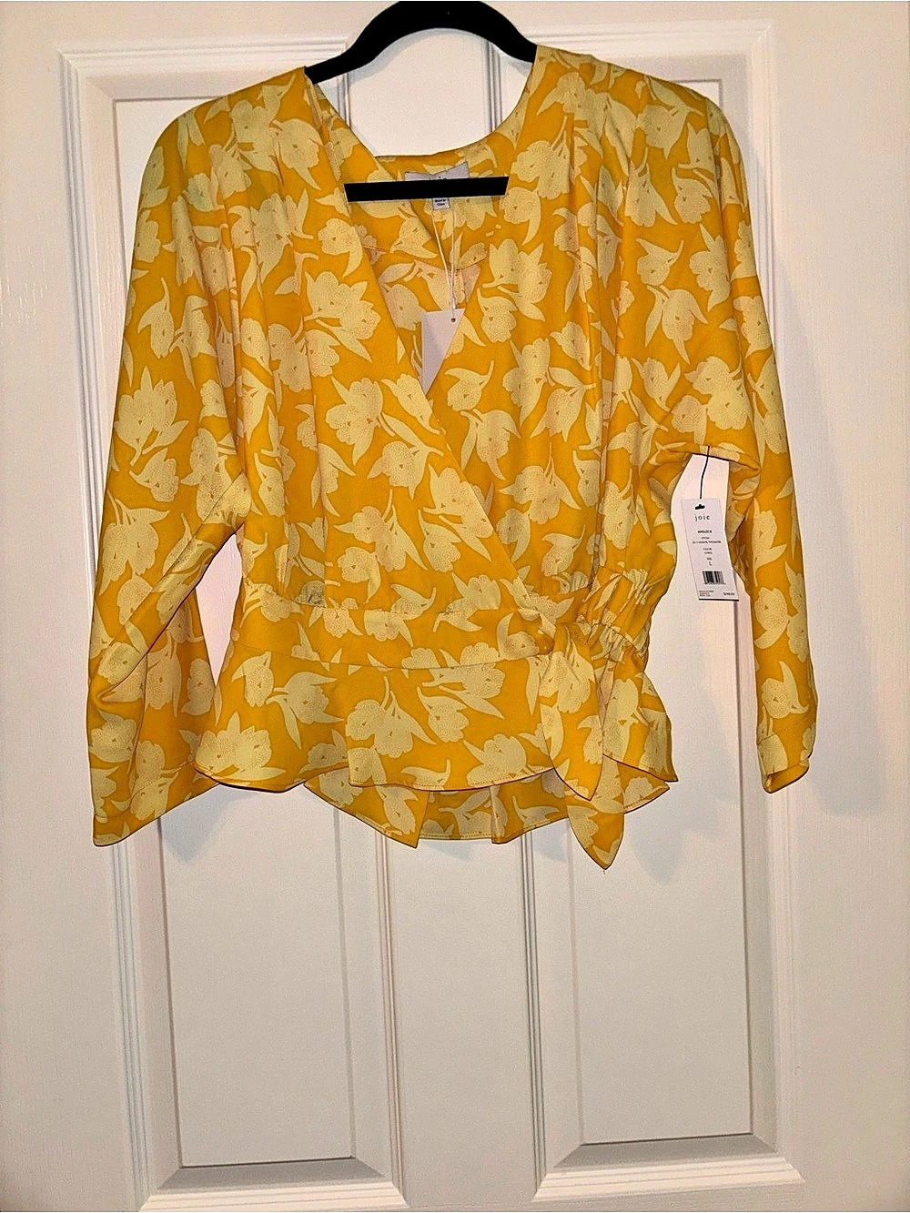 joie Ainslee B Floral Peplum Blouse in Yellow Size Large NWT